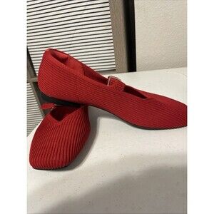 Vivaia Ruby Red Margot Mary Jane Flats Square Toe Knit Shoes Women’s 7.5 38.5